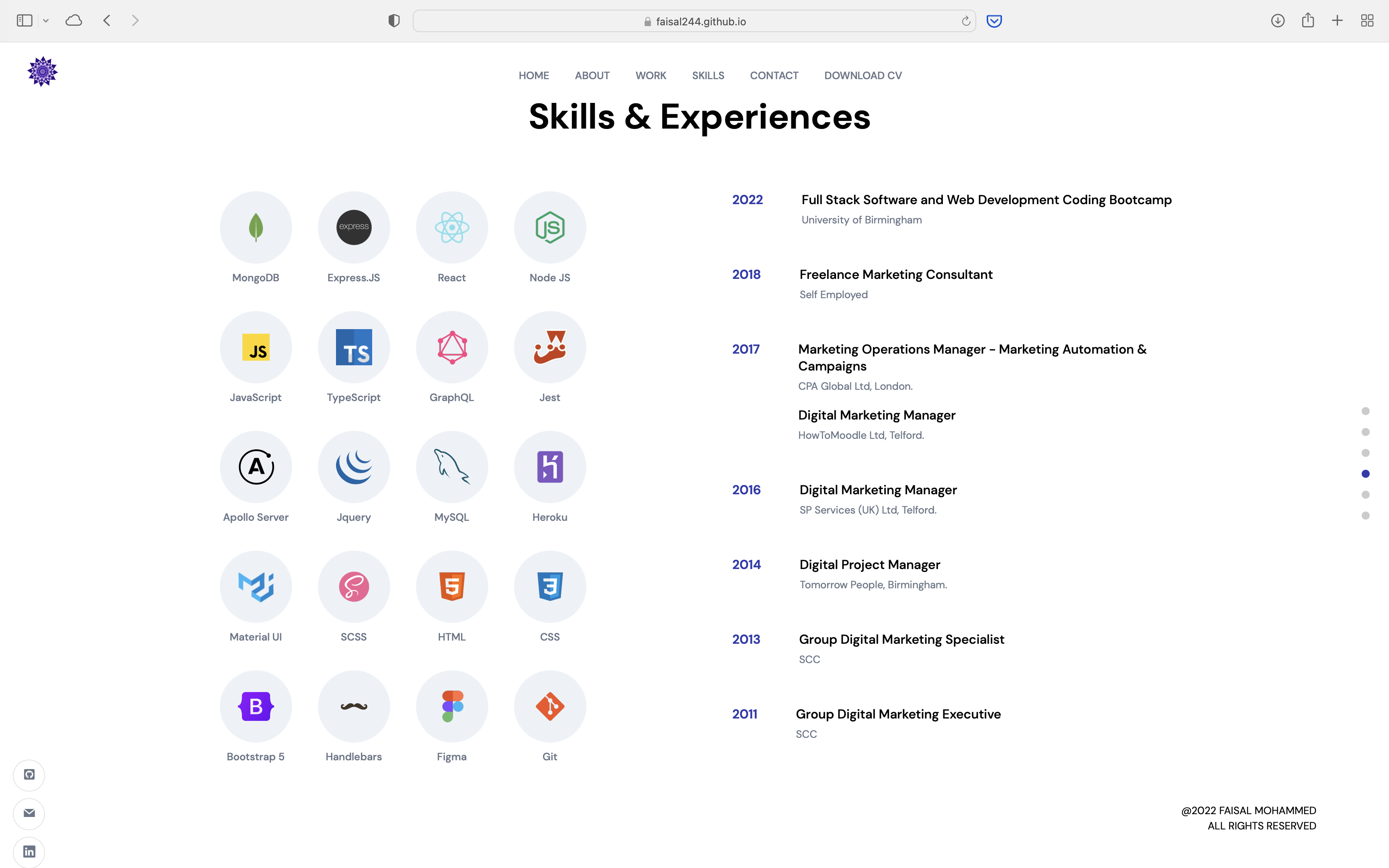 Skills and Experience section