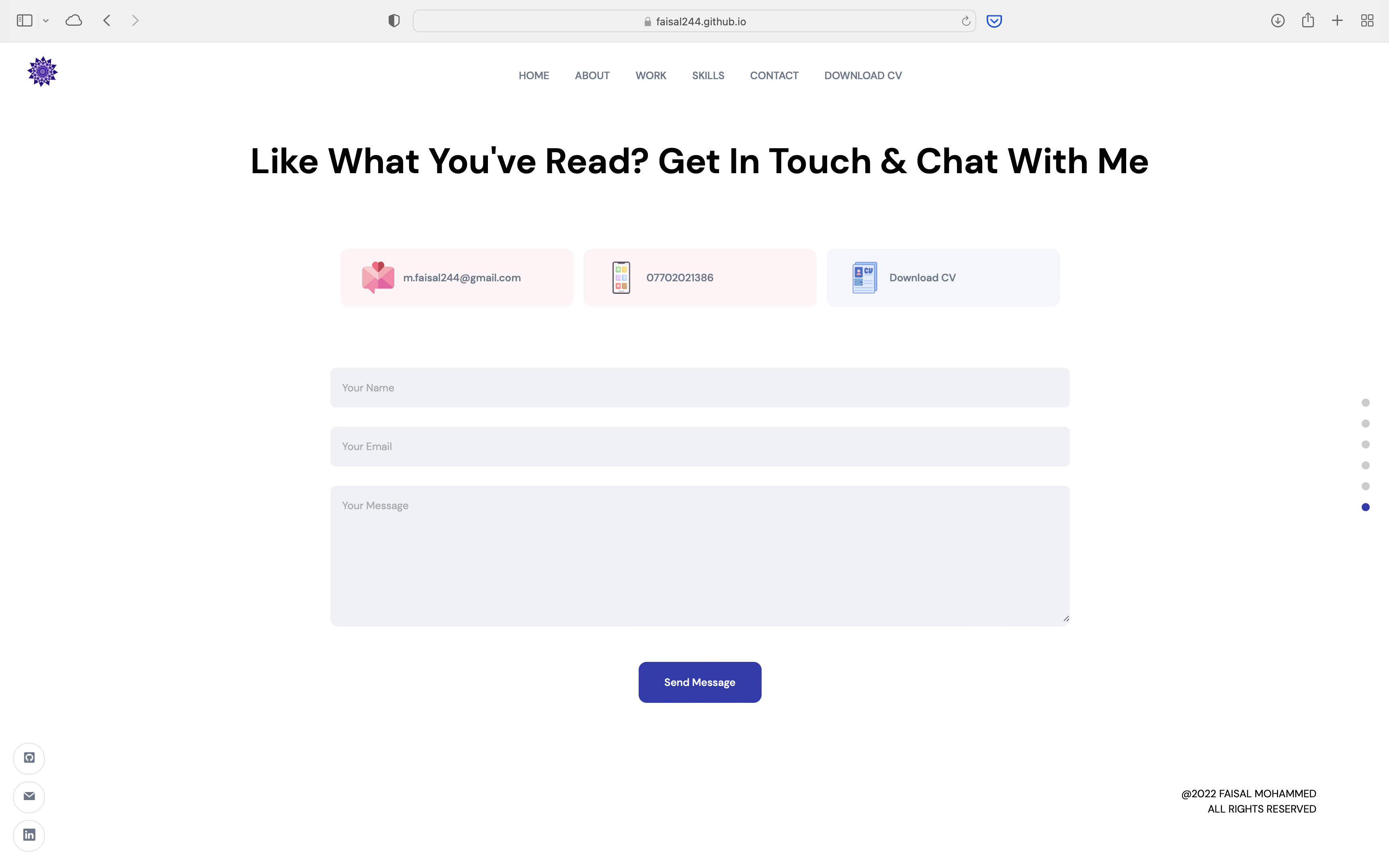 Footer section with Contact form